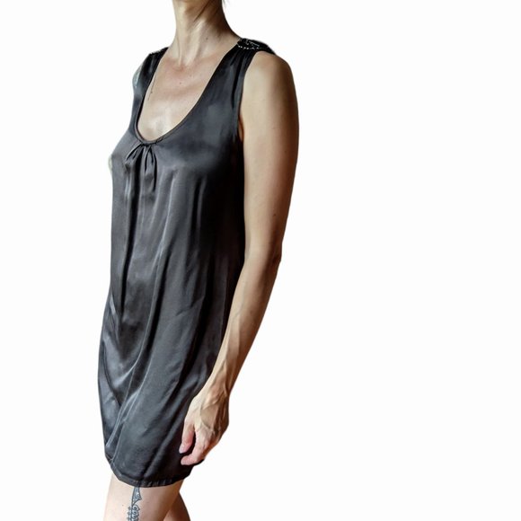NWT Jenny Han dark grey/black 100% silk sleeveless cocktail dress with sequins - Picture 2 of 15